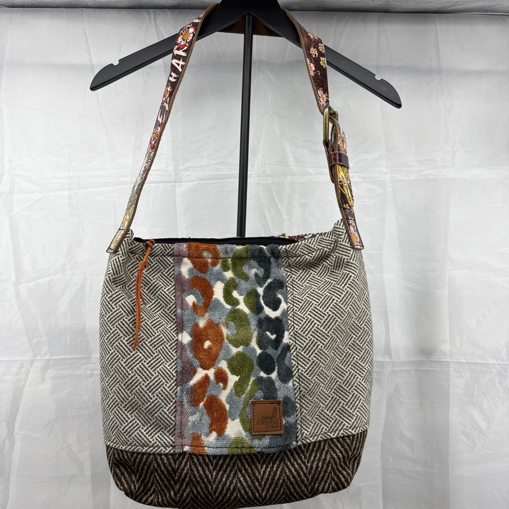 Boho Patchwork Hobo Bag in Brown, Green & Cream
